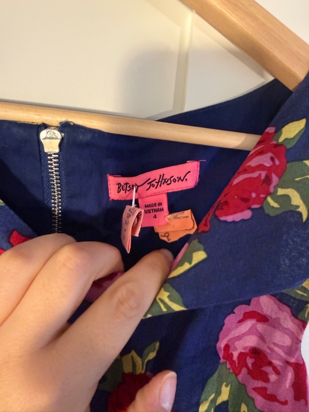Betsey Johnson Navy Sundress with Pink & Red Rose Print - Picture 3 of 4
